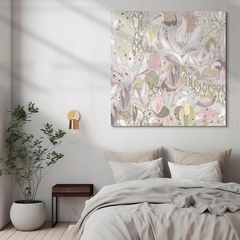 Obraz na płótnie 60x60 - Pejzaże zatajonej duszy - połączenie tekstur, roślinne motywy