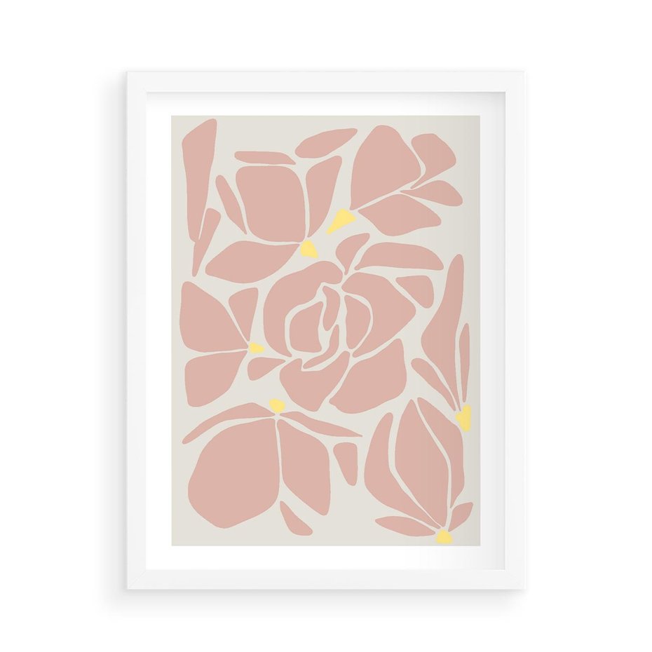 Plakat w ramie 50x70 - Rozplątane Akwarelowe Formy - abstrakcyjne boho kwiaty, kompozycja - rama biała