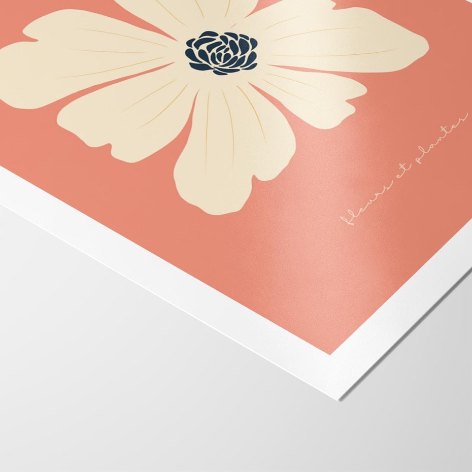 Plakat bez ramy 40x50 - Malowane Kolorowe Echa - minimalistyczna grafika, biały kwiat na różowym tle