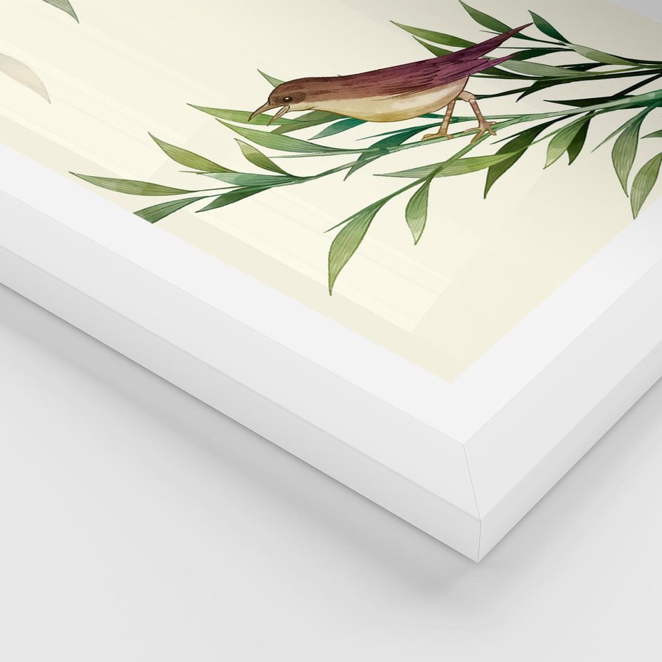 Plakat w ramie 50x70 - Roślinne Nastroje - japońska sztuka, ptak - rama biała