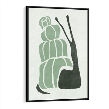 Obraz w ramie 70x100 - Zielona Równowaga - abstrakcyjny zielony ślimak, skandynawski design - rama czarna