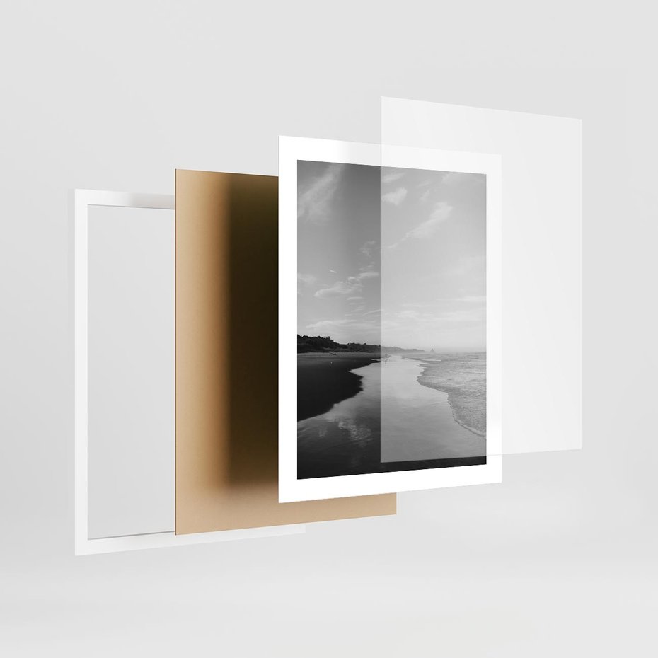 Plakat w ramie 40x50 - Nadmorska Melodia - czarno białe zdjęcie, plaża - rama biała