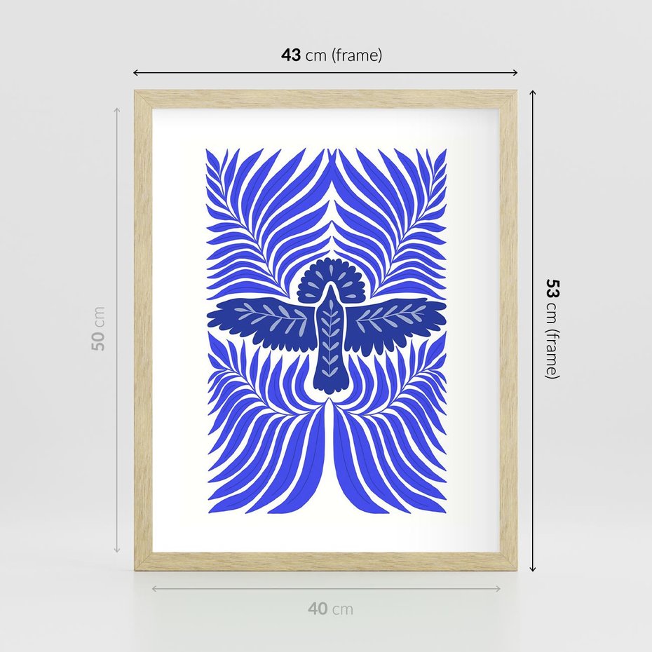 Plakat w ramie 40x50 - Etniczne Rekwizyty - etniczne roślinne wzory, granat - rama drewno