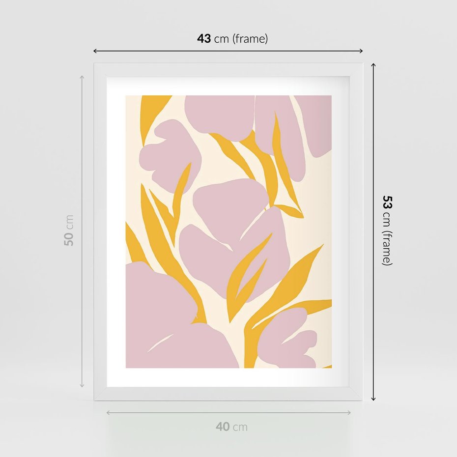 Plakat w ramie 40x50 - Migocące Wibracje - abstrakcyjne kwiaty, pastelowe kolory - rama biała