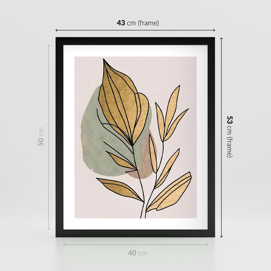 Plakat w ramie 40x50 - Rozkwitające Wnętrza Światła - abstrakcyjny obraz boho, liście - rama czarna