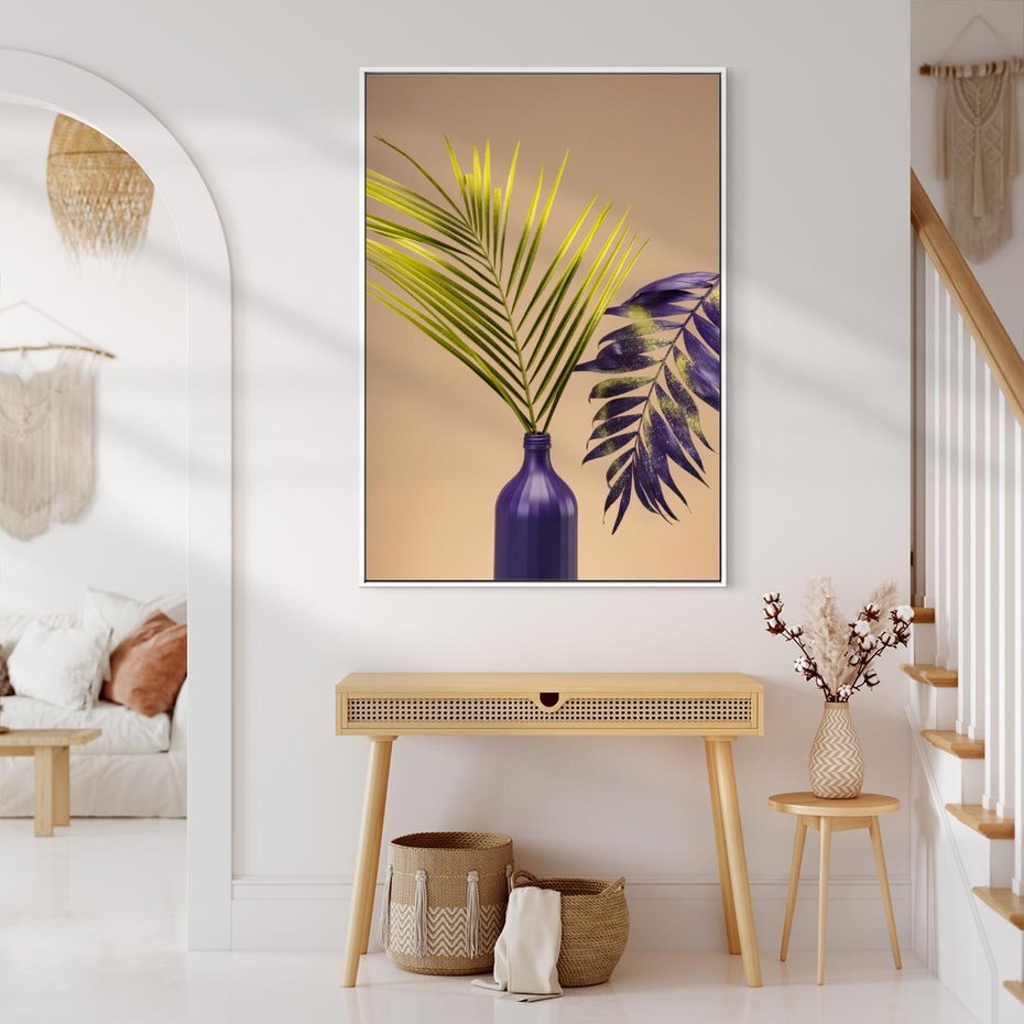 Obraz w ramie 50x70 - Delikatne Piękno - palma, pastele - rama biała