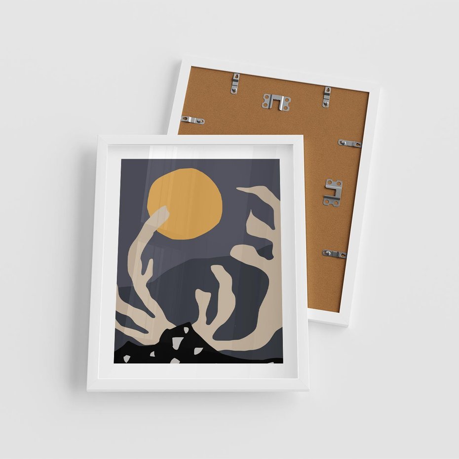 Plakat w ramie 40x50 - Tajemniczy Księżyc - nowoczesna sztuka, plakat - rama biała