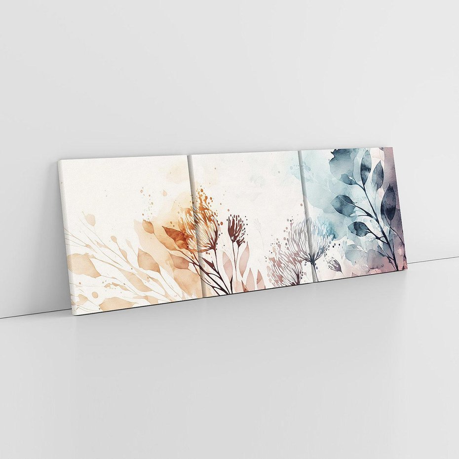 Obraz na płótnie 150x50 - Nostalgiczne tańce pędzla - akwarelowe kwiaty, gałęzie