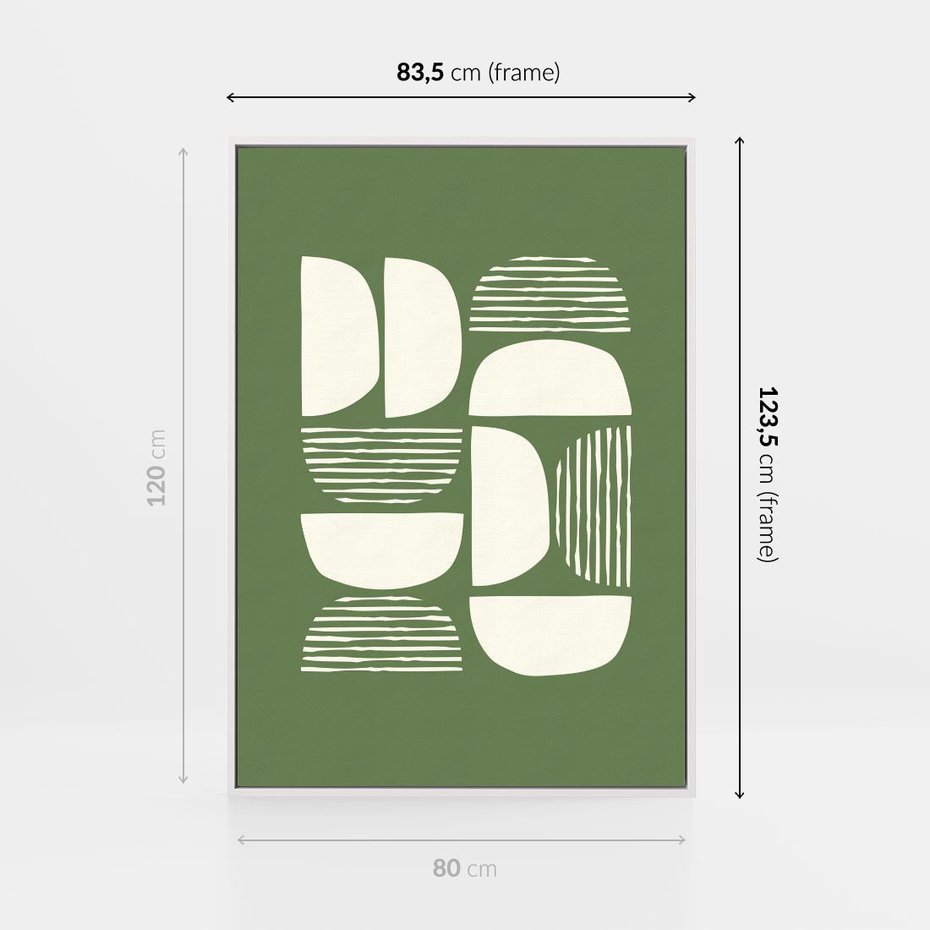 Obraz w ramie 80x120 - Migotliwe Formy - geometryczne boho kształty na brązowym, oliwkowym tle - rama biała