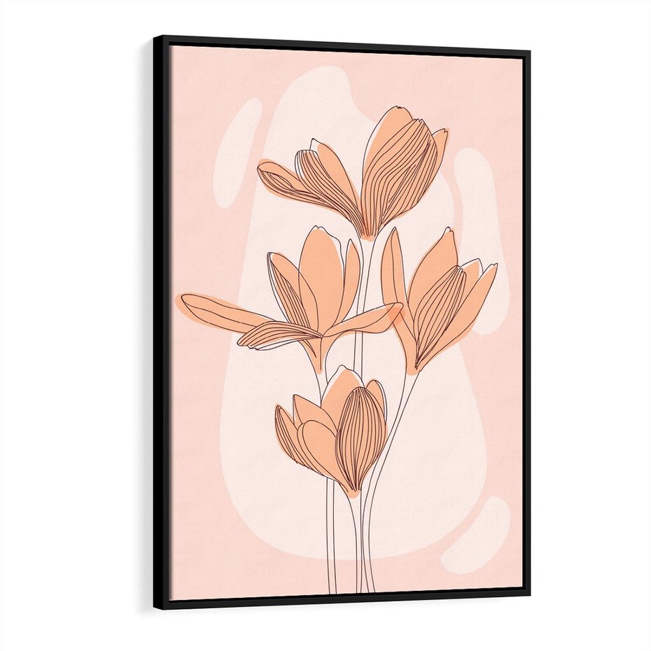 Obraz w ramie 70x100 - Przenikające Kształty - minimalistyczny plakat, pudrowe kwiaty - rama czarna