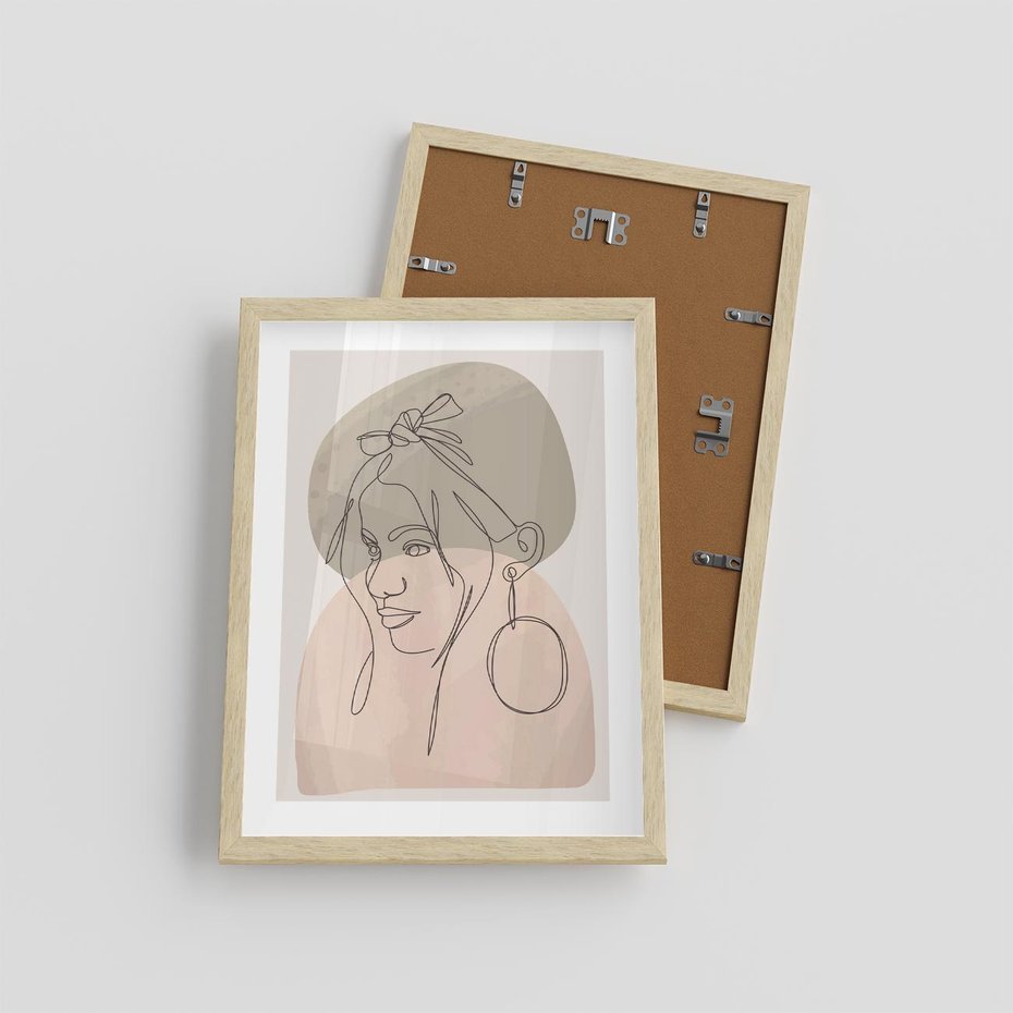 Plakat w ramie 30x40 - Kobieta w Linii: Akwarelowa Harmonia - kobieta one line, grafika - rama drewno