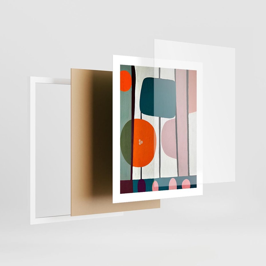 Plakat w ramie 40x50 - Migotliwa Aura Serca - abstrakcyjny obraz olejny, dziwne formy - rama biała