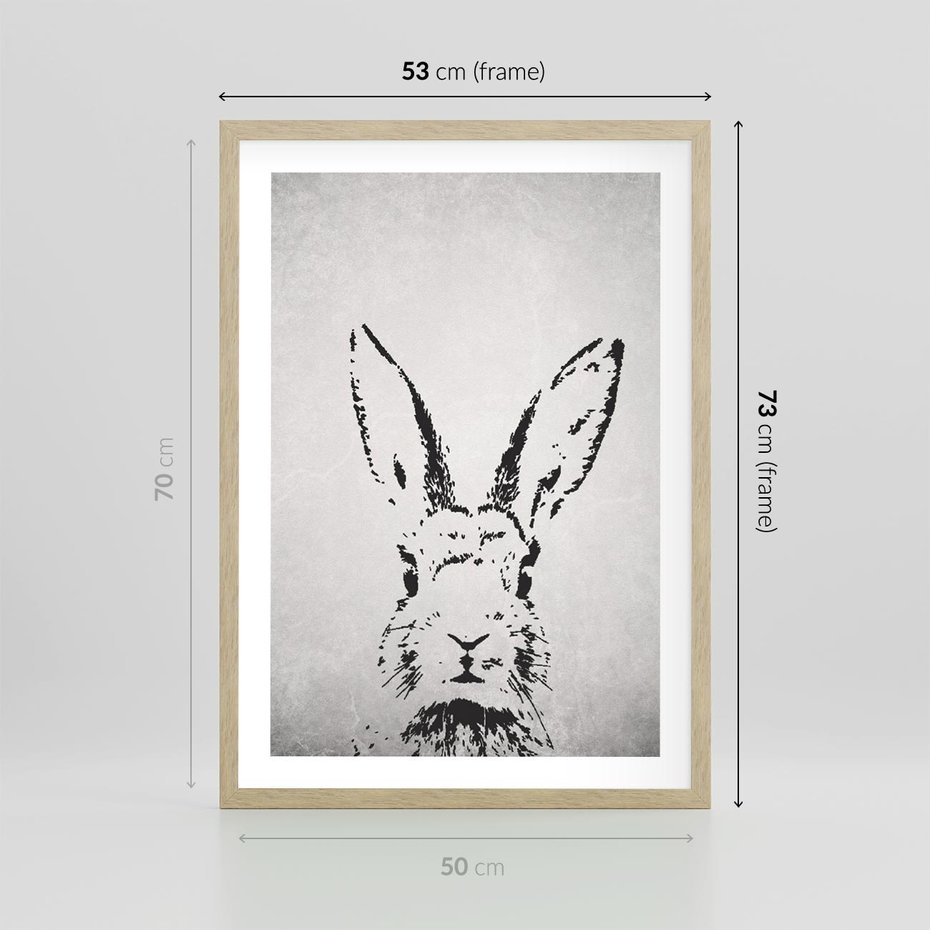 Plakat w ramie 50x70 - Szkicowany królik w grafice - szkic, królik - rama drewno