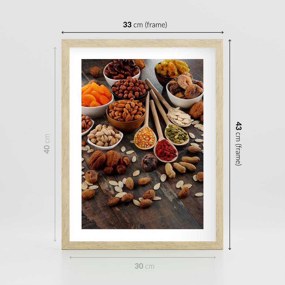 Plakat w ramie 30x40 - Szlachetne smaki kuchni - nasiona, bakalie - rama drewno