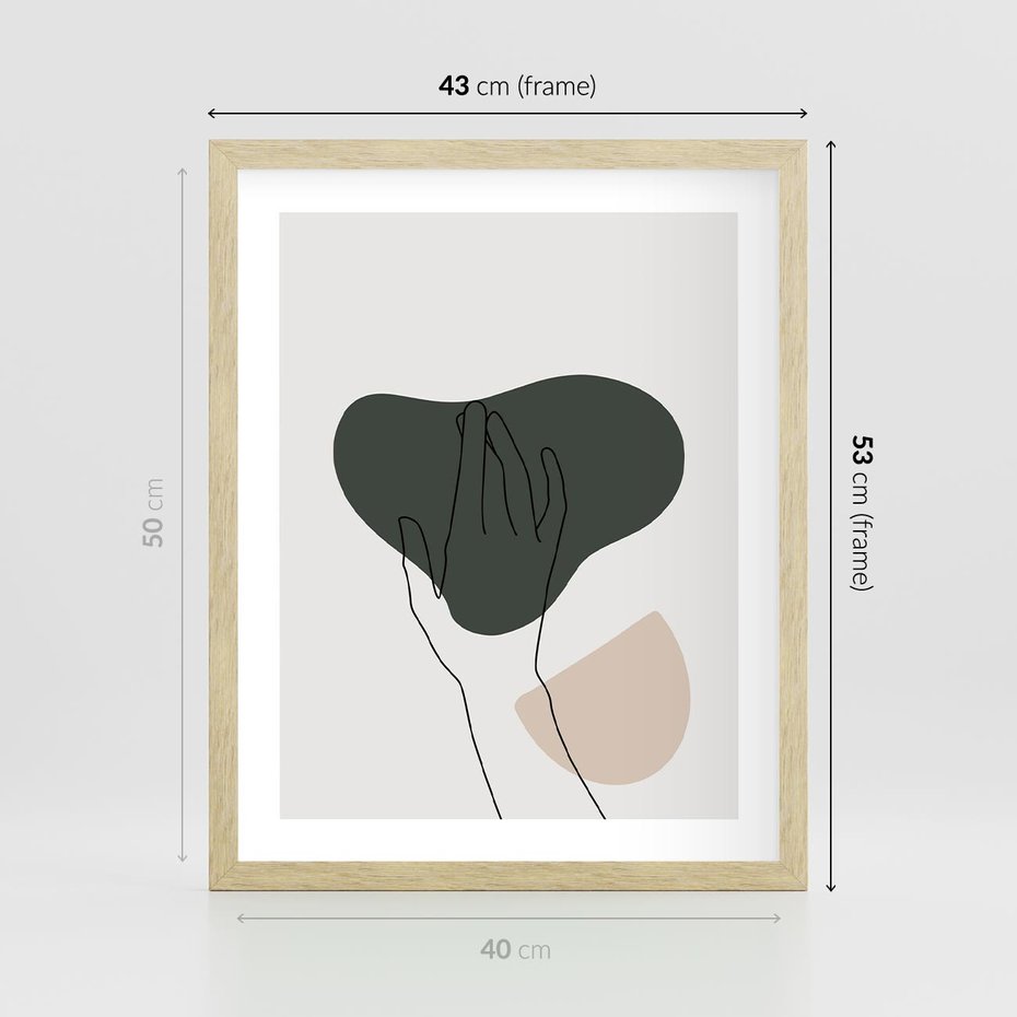 Plakat w ramie 40x50 - Bezczasowe Echo - szkic jedną linią, one line - rama drewno