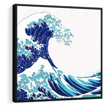 Obraz w ramie 50x50 - Fala Japandi - wielka fala w Kaganawie, obraz Hokusai - rama czarna