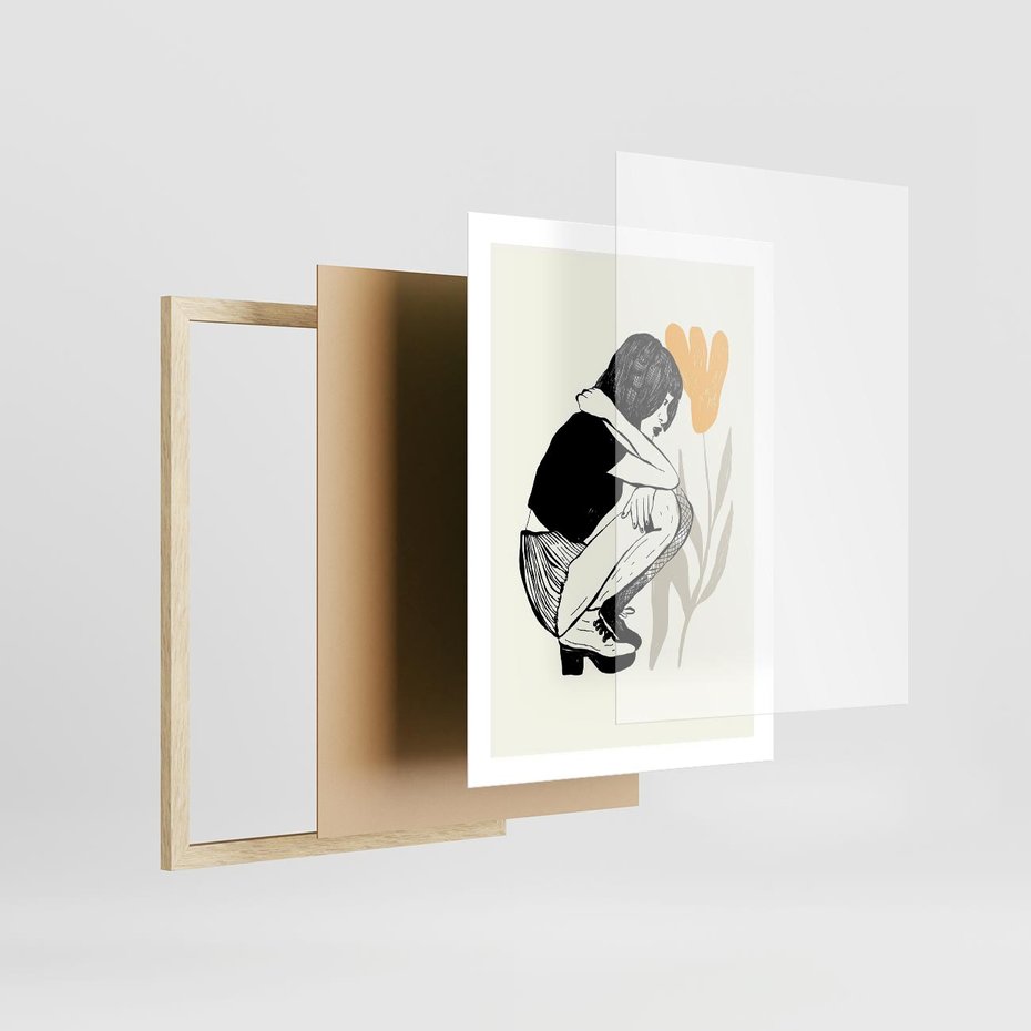 Plakat w ramie 50x70 - Kobiecy Plakat - prosta grafika, kobieta - rama drewno