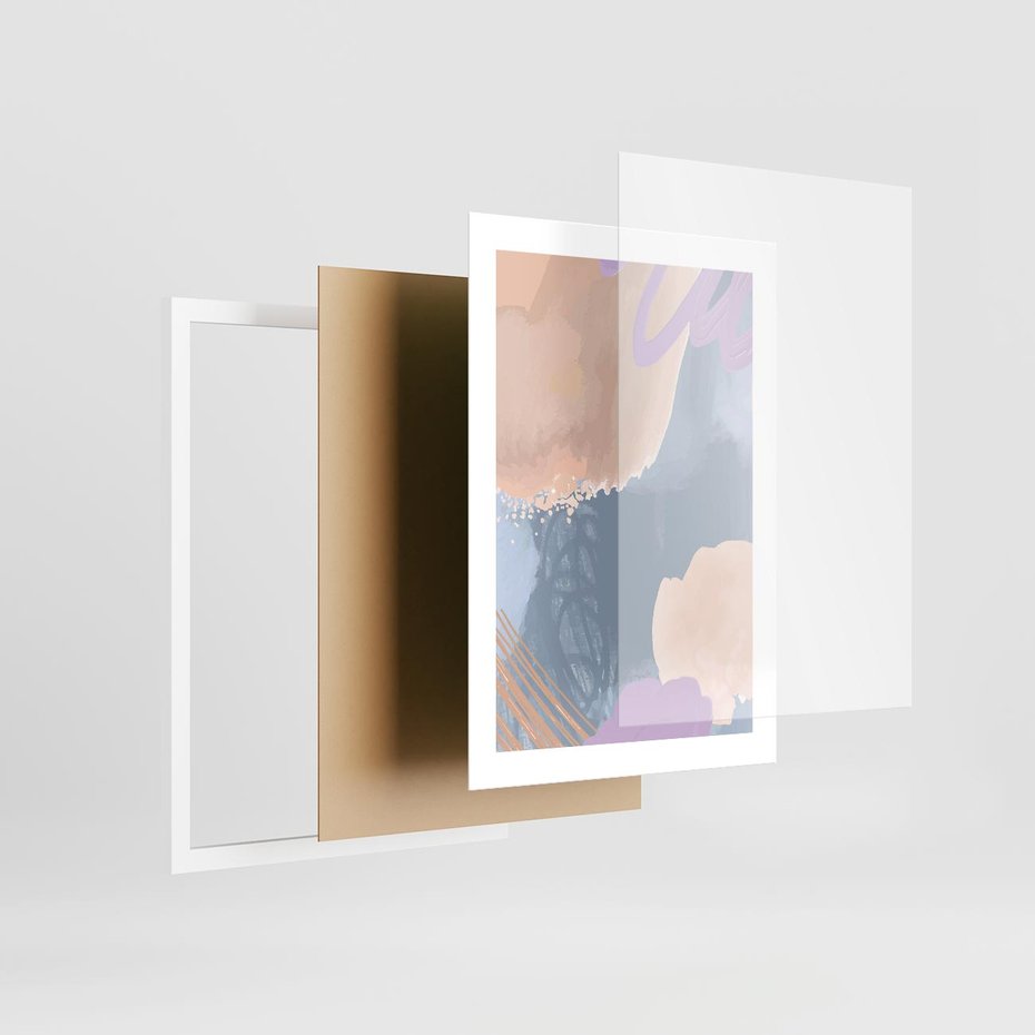 Plakat w ramie 30x40 - Rozmyte Akwarelowe Marzenia - abstrakcyjne akwarelowe plamy, pastele - rama biała