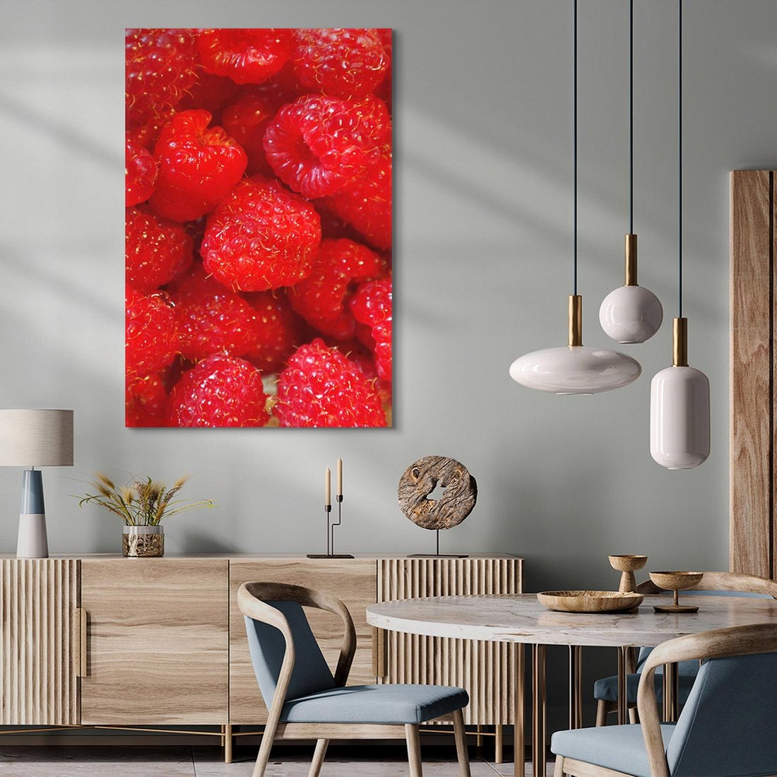 Obraz na płótnie 50x70 - "Maliny - Owocowy Raj - maliny, owoce