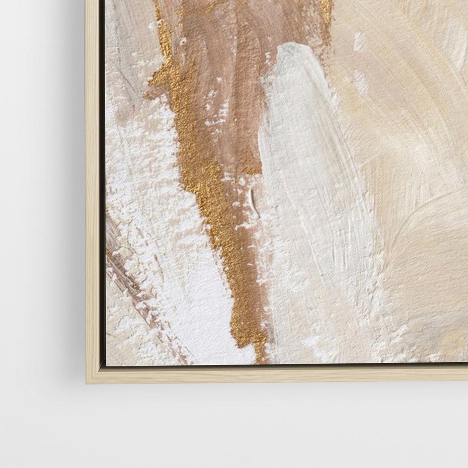 Obraz w ramie 70x50 - Elegancja w Złocistym Chaosie - złoto beż, abstrakcja - rama drewno