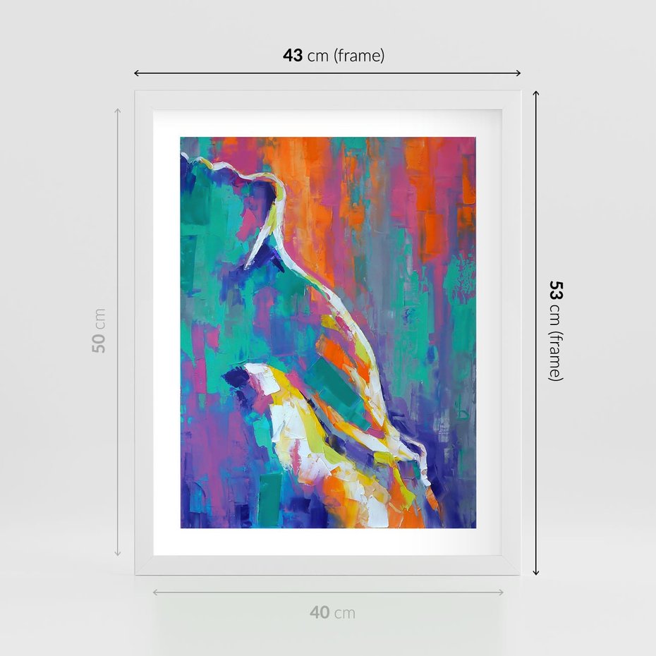 Plakat w ramie 40x50 - Olejne Wibrujące Emocje - abstrakcyjny obraz, różne kolorowe maźnięcia pędzla - rama biała