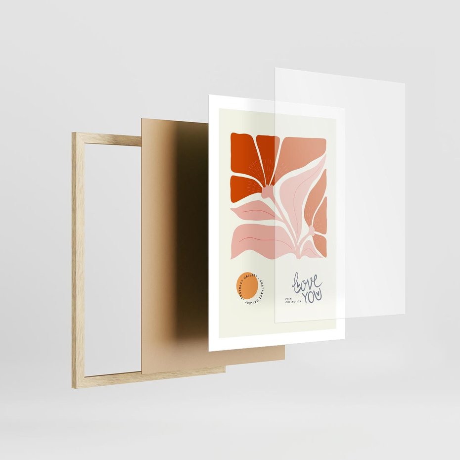Plakat w ramie 50x70 - Miłość w Kwiatowym Sercu - kwiaty, miłość - rama drewno