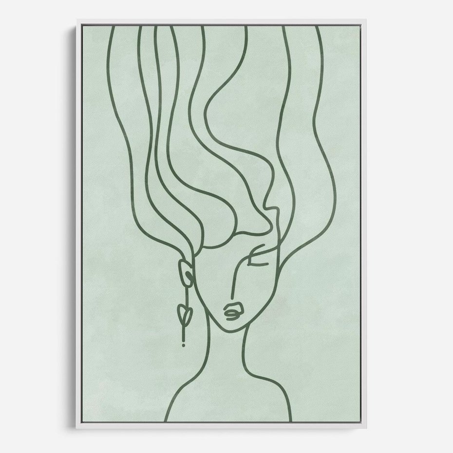 Obraz w ramie 50x70 - Spokojne Objęcia Natury - abstrakcja, zielony szkic - rama biała