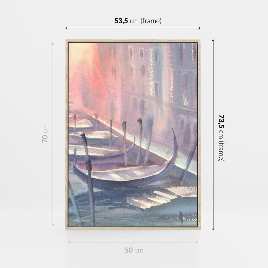 Obraz w ramie 50x70 - Romantyczne Zachody - akwarelowy rysunek, stonowane pastelowe kolory - rama drewno