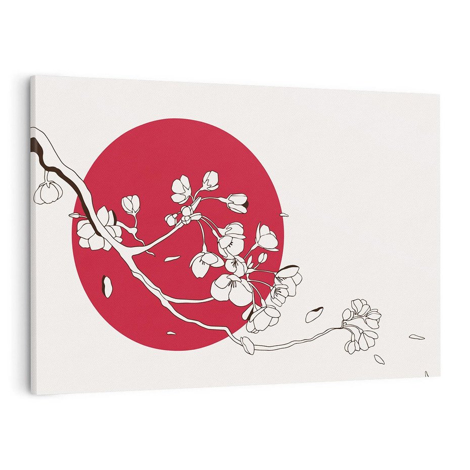 Obraz na płótnie 100x70 - Esencja Zen - kwiatnąca wiśnia, orientalna grafika