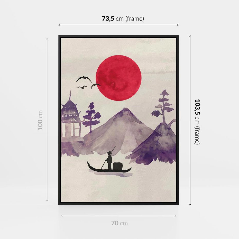 Obraz w ramie 70x100 - Odbicie Słońca - japońska sztuka, akwarela - rama czarna
