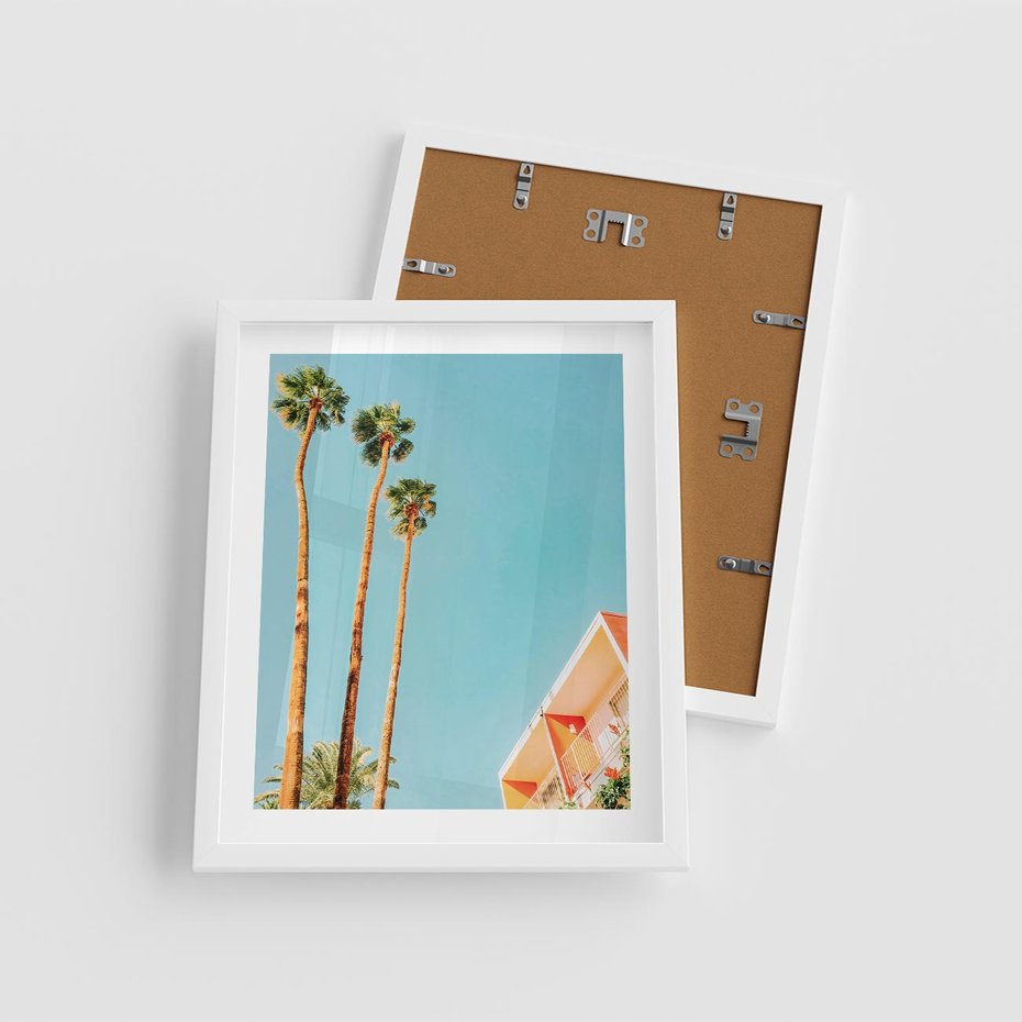 Plakat w ramie 40x50 - Letnie Marzenia - palmy, na tle nieba - rama biała