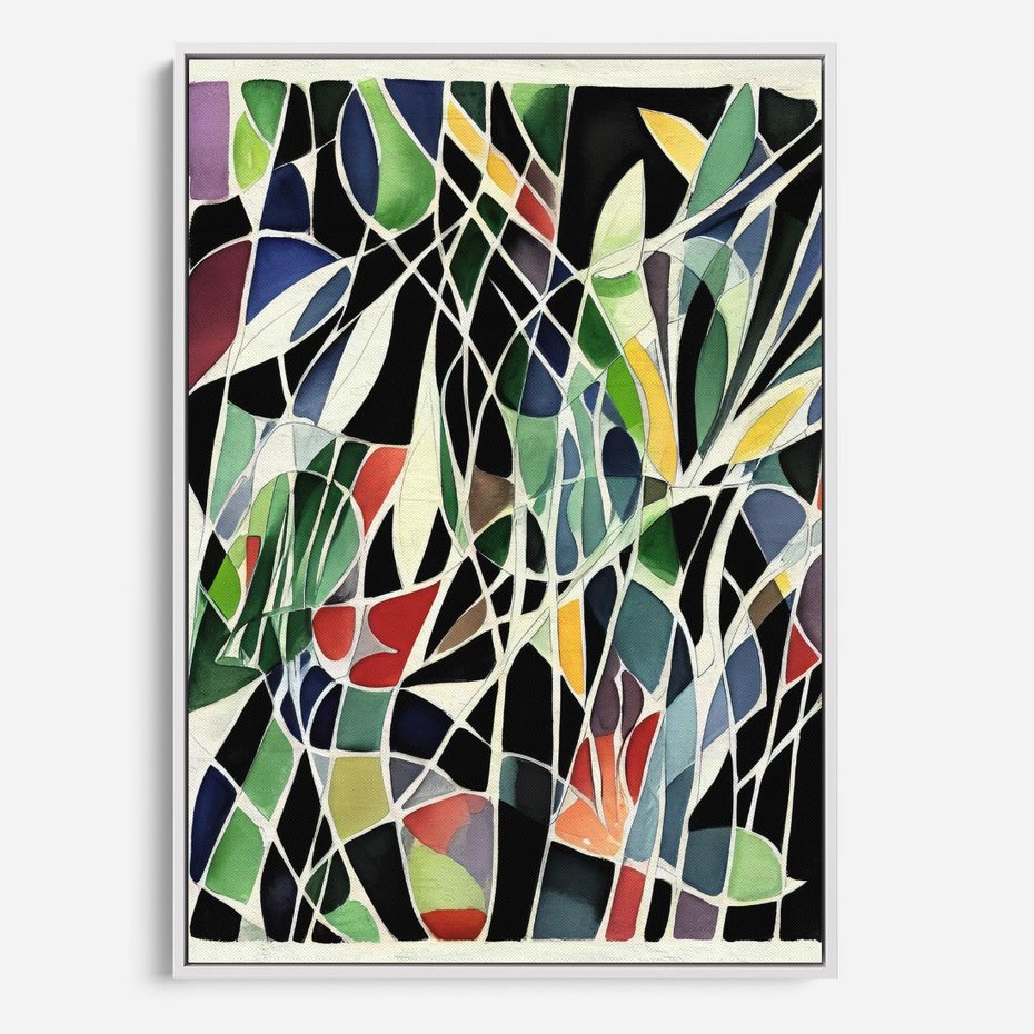 Obraz w ramie 70x100 - Taniec Plam i Kształtów - abstrakcyjny akwarelowy obraz, plamy - rama biała