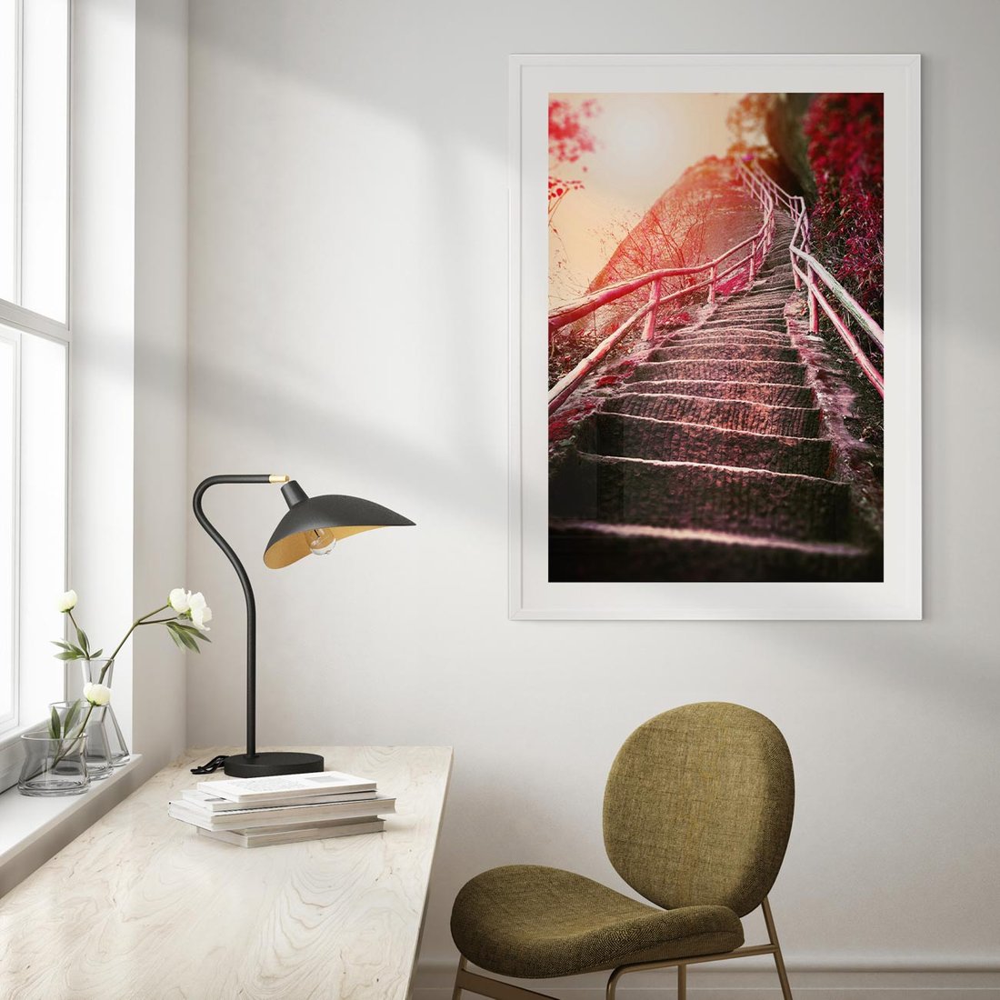 Plakat bez ramy 30x40 - Schody prowadzące do nieznanych ścieżek - schody, ścieżka