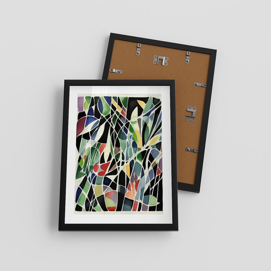 Plakat w ramie 30x40 - Taniec Plam i Kształtów - abstrakcyjny akwarelowy obraz, plamy - rama czarna