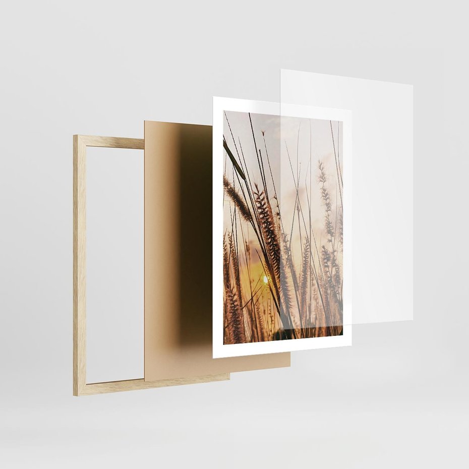 Plakat w ramie 50x70 - Malownicza Łąka z Trawam - trawy, łąka - rama drewno