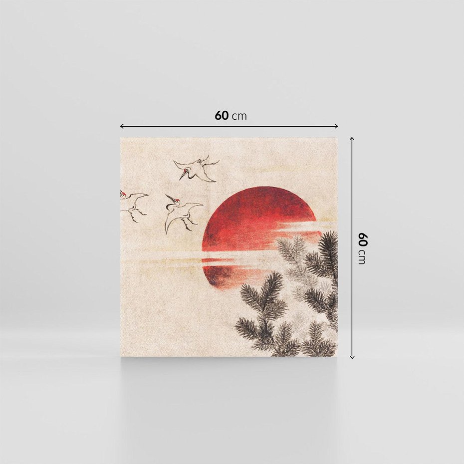 Obraz na płótnie 60x60 - "Birds and sunset" Katsushiki Hokusai - Reprodukcja - reprodukcja, obraz na płótnie