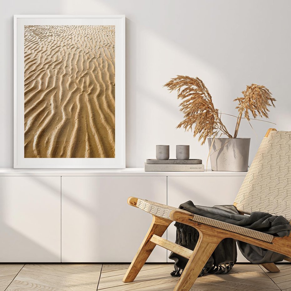 Plakat w ramie 40x50 - Piasek i Nieskończoność - pustynia, piasek - rama biała