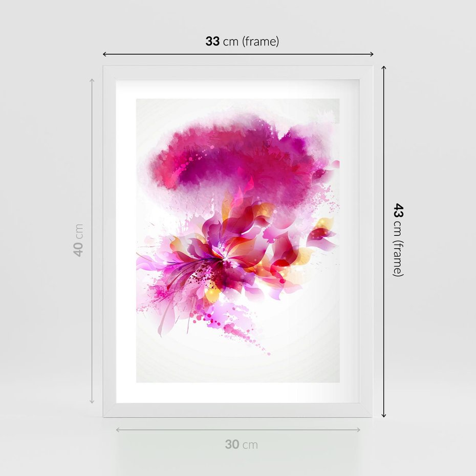 Plakat w ramie 30x40 - Kwiaty abstrakcji - abstrakcja, kwiaty - rama biała