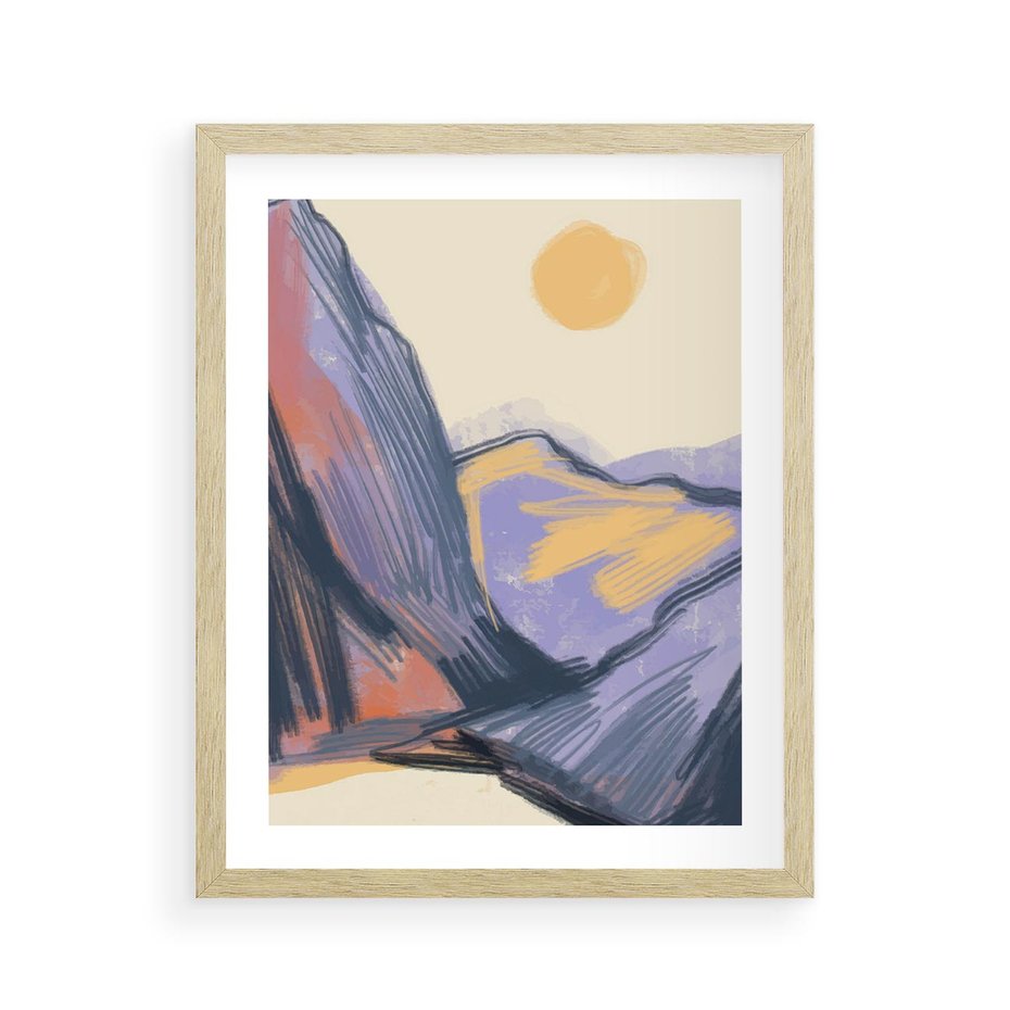 Plakat w ramie 40x50 - Ponad Szczytami - pastelowy krajobraz, nowoczesny plakat - rama drewno