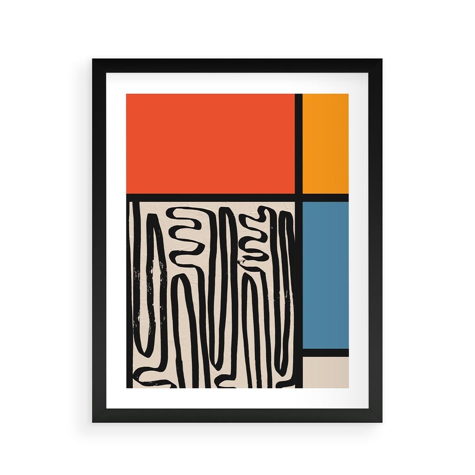 Plakat w ramie 40x50 - Podróżne Wibracje Serca - abstrakcyjny obraz, proste linie - rama czarna