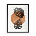Plakat w ramie 50x70 - Elegancja w Detalach: Miedziane Koło z Monsterą - grafika, miedziane koło - rama czarna