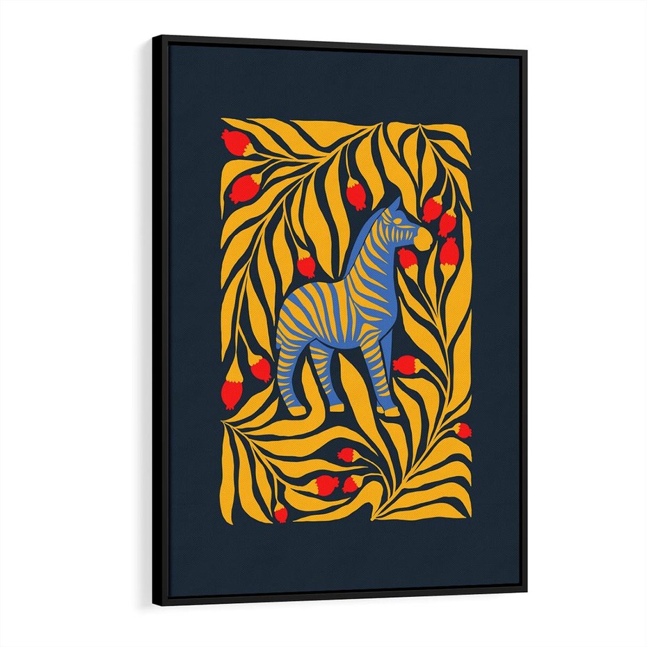 Obraz w ramie 50x70 - Wibracje Wyobraźni - zebra, granatowe tłó - rama czarna