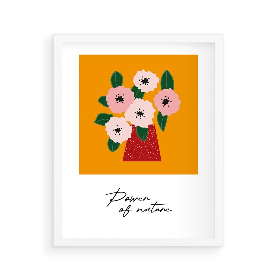 Plakat w ramie 40x50 - Abstrakcyjna Kreska - kwiaty w wazonie, abstrakcja - rama biała