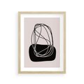 Plakat w ramie 30x40 - Linie Eksploracji - abstrakcyjne szkicowane linie, minimalizm - rama drewno