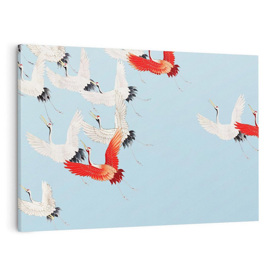 Obraz na płótnie 120x80 - Eteryczne Żurawie - lecące żurawie, orientalna sztuka
