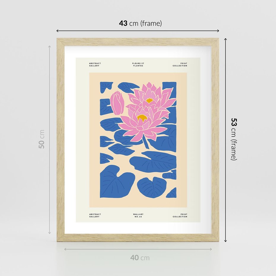 Plakat w ramie 40x50 - Rozświetlone Odbicia - lilie wodne, pastelowe kolory - rama drewno