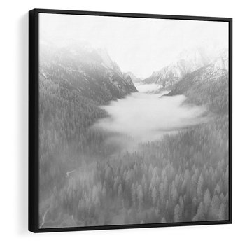 Obraz w ramie 50x50 - Szare Góry - zamglony krajobraz, las - rama czarna