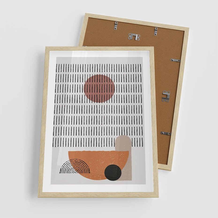 Plakat w ramie 50x70 - Symetria w Stylu Mid-Century - minimalistyczny obraz, mid-century styl - rama drewno