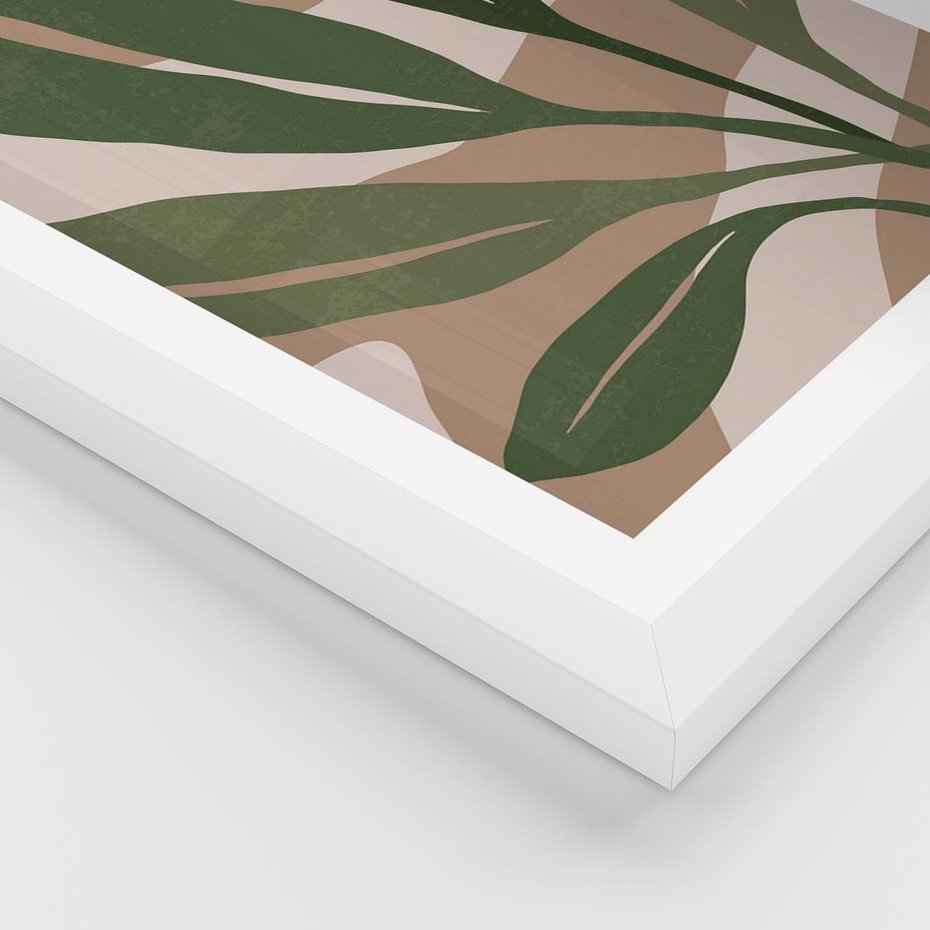 Plakat w ramie 40x50 - Nowoczesność Natury: Plakat z Zielonymi Liśćmi - nowoczesny plakat, beż - rama biała