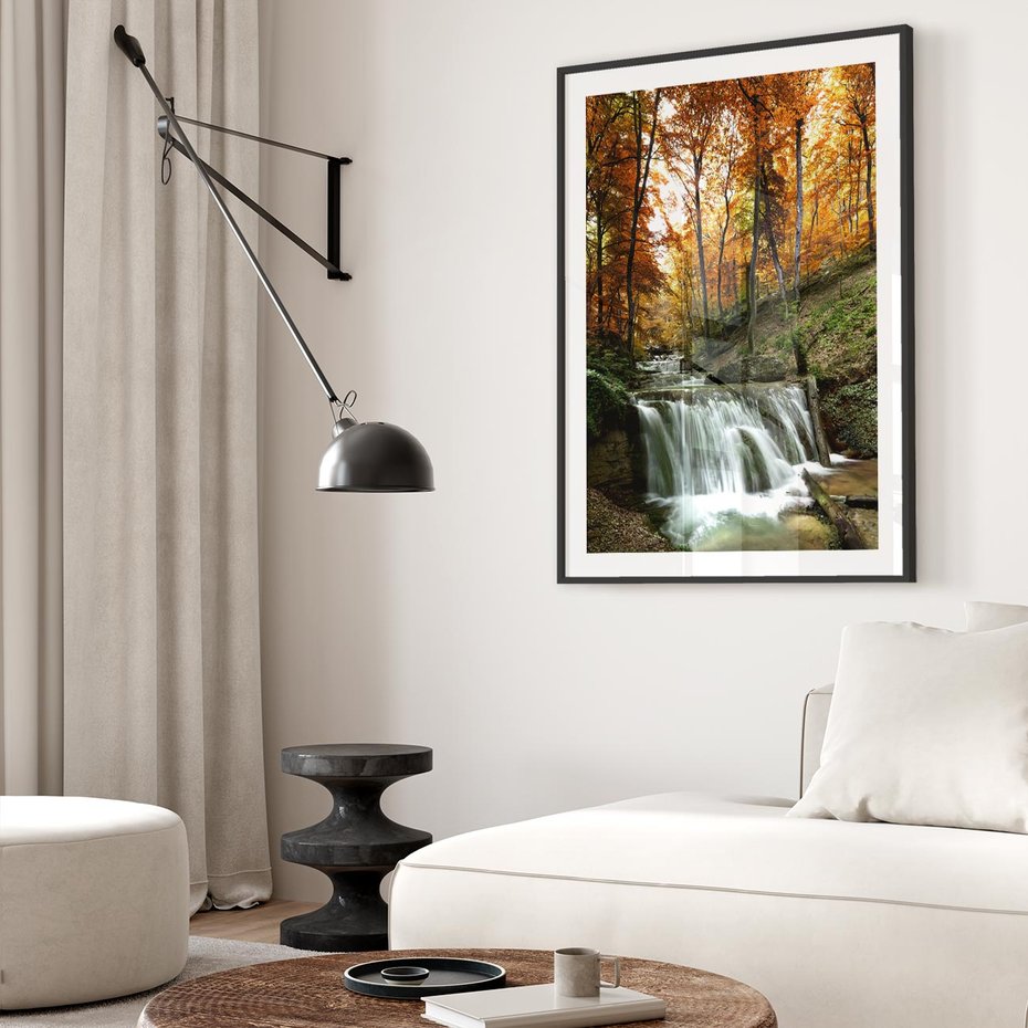 Plakat bez ramy 30x40 - Jesienny wodospad w lesie - wodospad, las